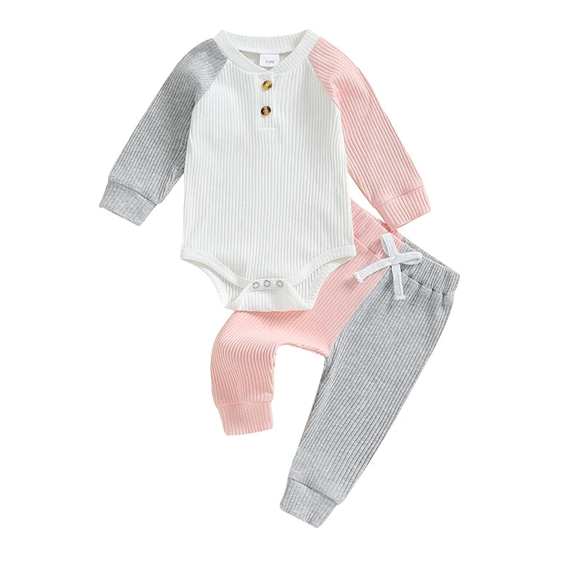 White, Gray and Pink Two Piece Outfit, baby girl, baby boutique, Jelly Bean Baby Co.