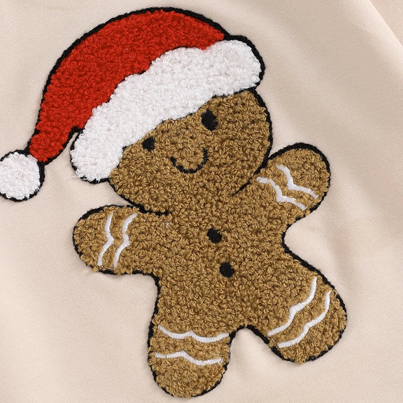 Close up of front embroidery for Baby Gingerbread Embroidery Holiday Christmas Onesie, Baby boy, baby girl, christmas baby onesie, baby boutique, Jelly Bean Baby Co.