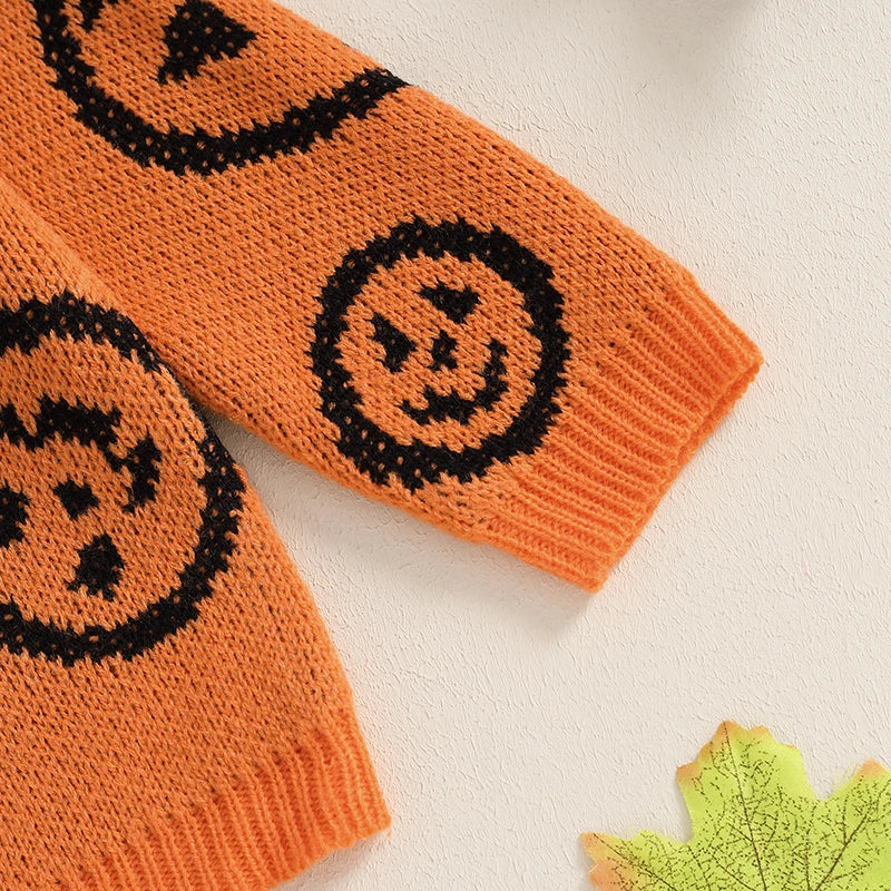 Bottom sleeve for Orange Halloween Pumpkin Graphic Knit Sweater, baby and toddler boy and girl, baby boutique, Jelly Bean Baby Co.