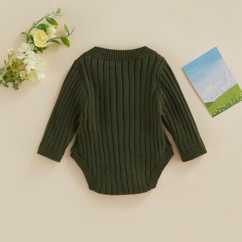 Knit Autumn Long Sleeve Solid Onesie