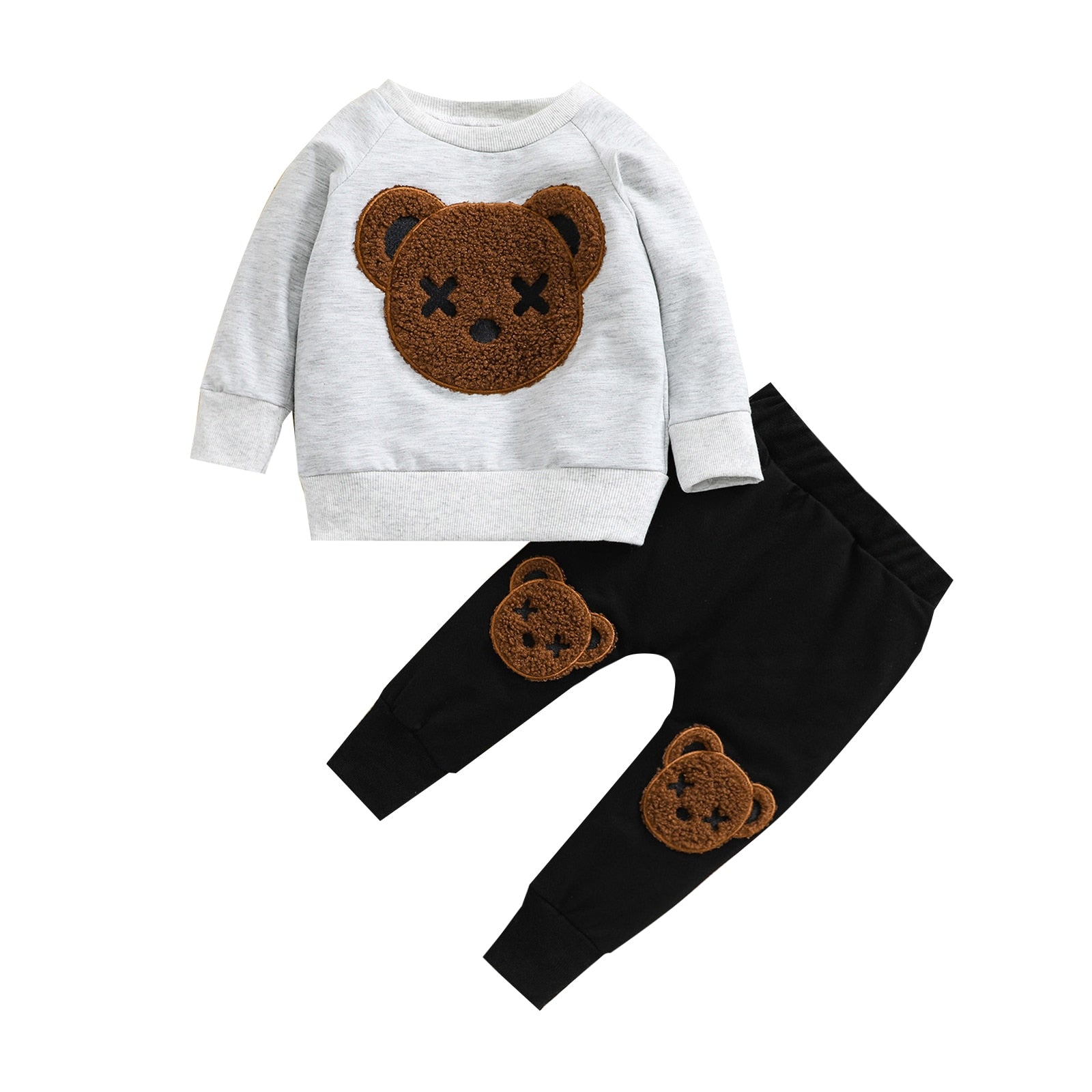 Fuzzy Bear Two Piece Sweatshirt and Sweatpants Set JellyBeanBabyCo