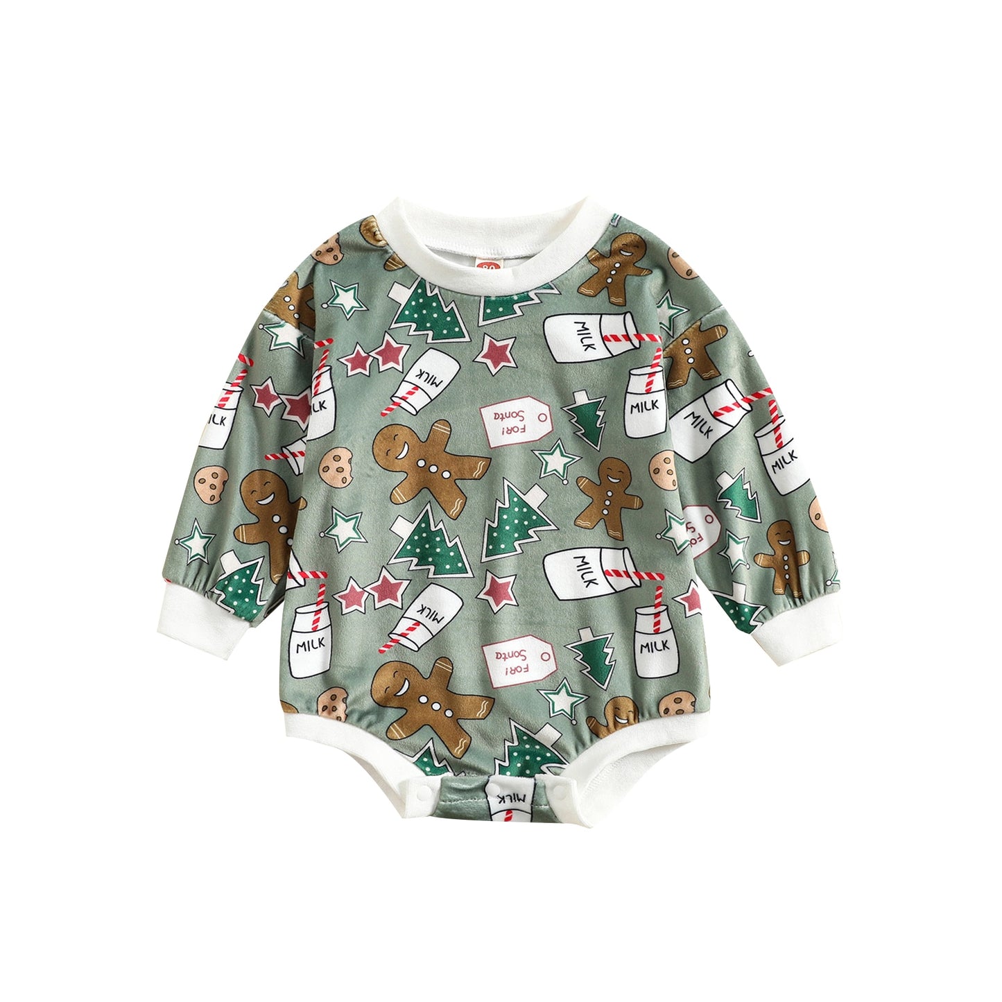 Gingerbread, Milk and Christmas Tree Print Baby Onesie, unisex baby Christmas onesie, baby boutique, Jelly Bean Baby Co.