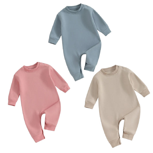 Solid Color Long Sleeve Onesie in Beige, Blue, and Pink, unisex baby girl and baby boy onesie, baby boutique, Jelly Bean Baby Co.