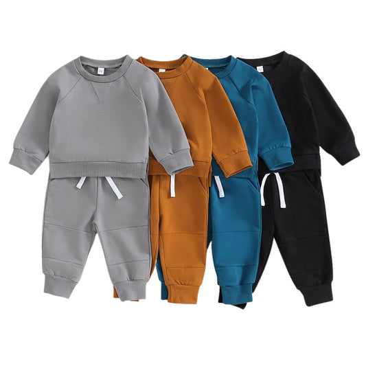 Baby Boy Solid Sweatshirt and Sweatpants Set in Gray, Mustard, Blue or Black, for baby boy and toddler boy, baby boutique, Jelly Bean Baby Co.