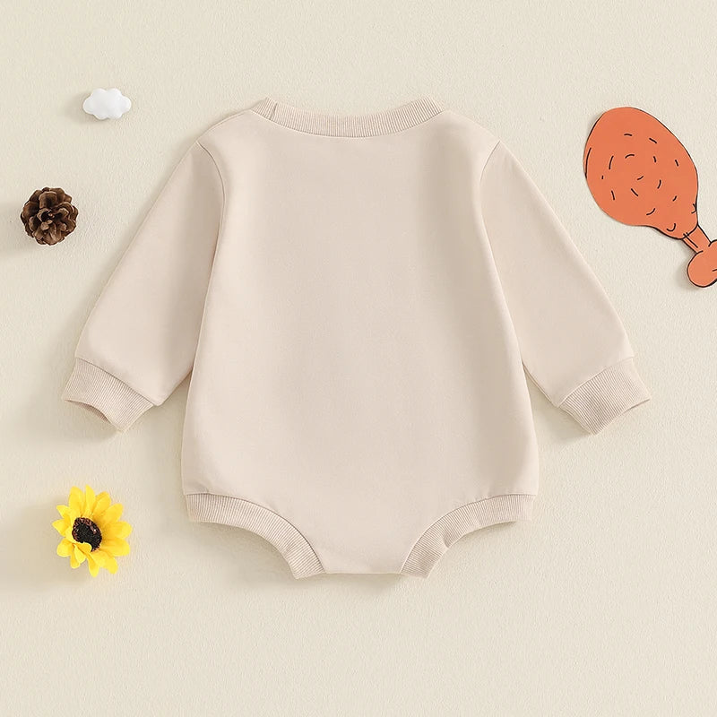 Solid beige back of Beige "Little Turkey" Long Sleeved Onesie, baby girl, baby boy, baby boutique, Jelly Bean Baby Co. 