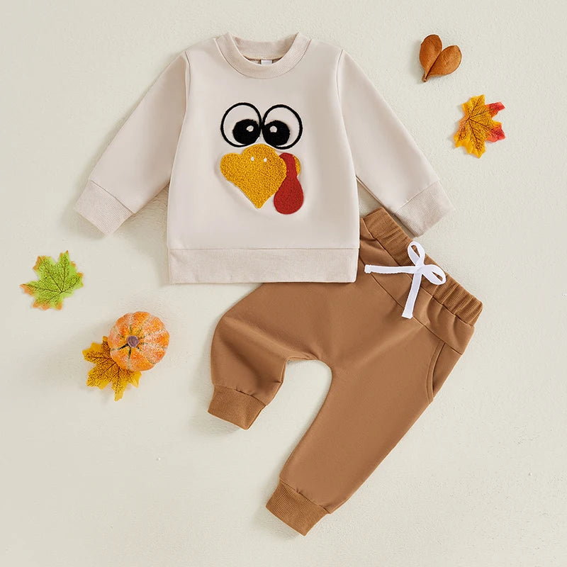 Baby Boy Little Girl Thanksgiving Outfits Two Piece Turkey