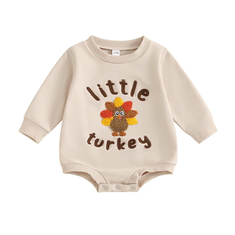 Beige "Little Turkey" Long Sleeved Onesie, baby girl, baby boy, baby boutique, Jelly Bean Baby Co. 