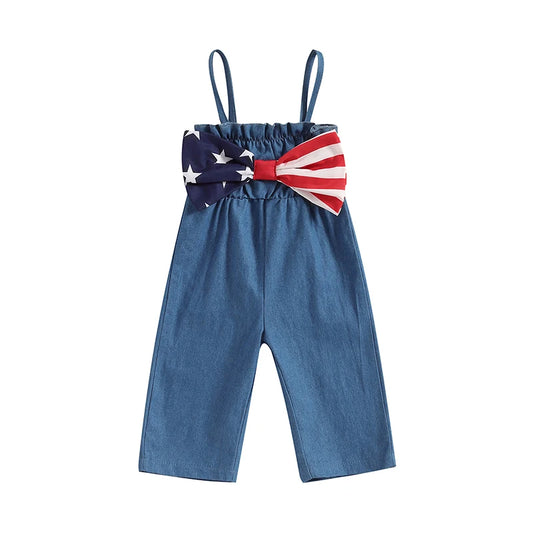 Red, white and blue romper with large flag bow on the front, toddler girl, baby boutique, Jelly Bean Baby Co.