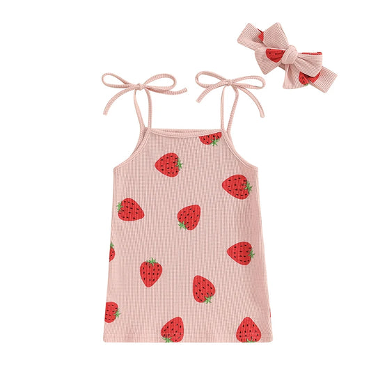 Strawberry Print Dress and Headband Set, baby and toddler girl, baby boutique, Jelly Bean Baby Co.