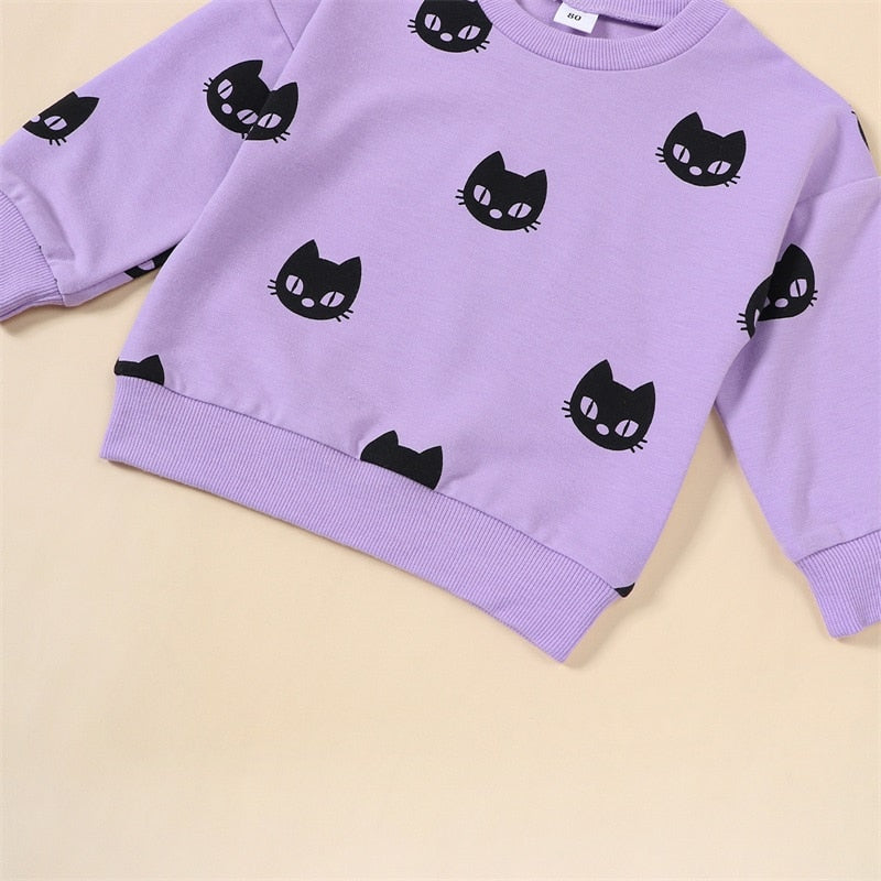 Baby Girl Black Cat Halloween Purple Outfit JellyBeanBabyCo