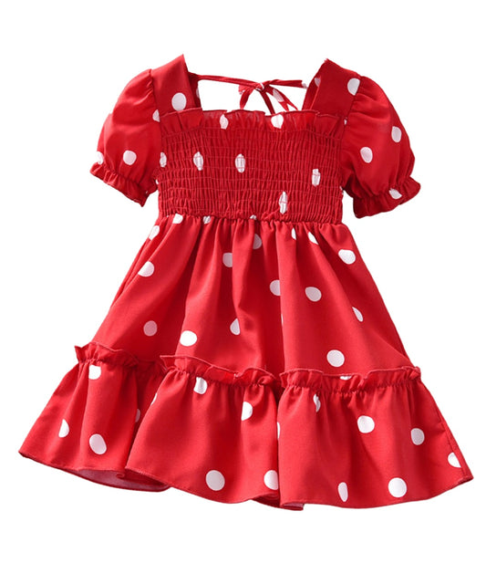 Red and White Polka Dot Short Sleeved Dress, For Toddlers, Jelly Bean Baby Co.