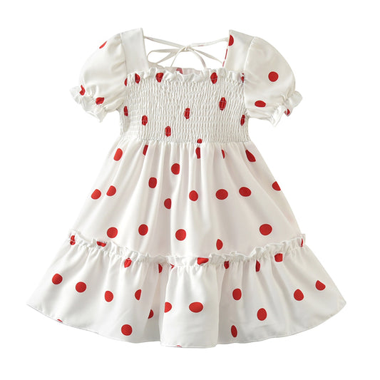 White and Red Polka Dot Short Sleeved Dress, for toddlers, Jelly Bean Baby Co.